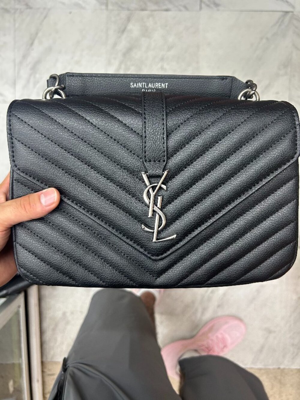 Saint Laurent Black Chevron Leather College Medium Bag